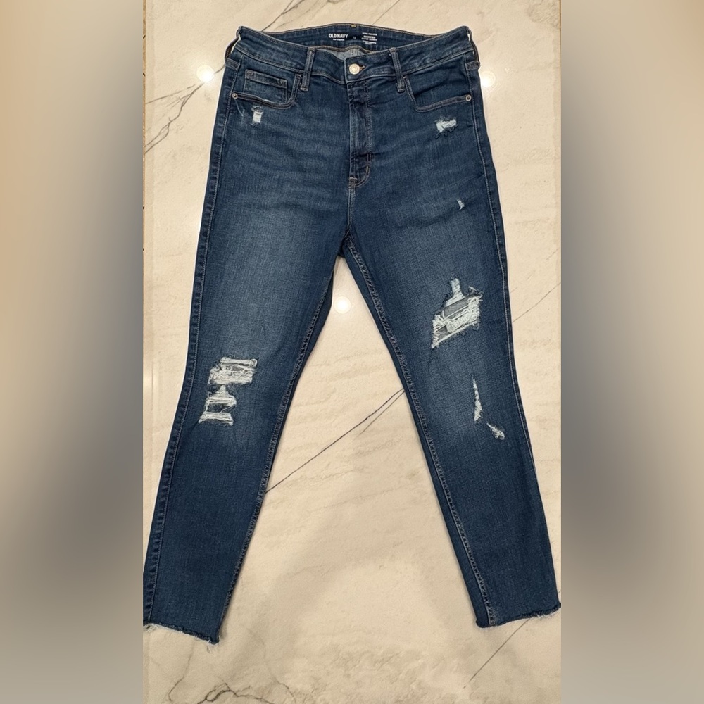 Old Navy Rockstar XTRA High-Rise Distressed Blue Jeans Size 12 Same Day Shipping